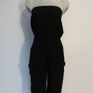 Womens Hersy Black Gauzy Strapless Jumpsuit S